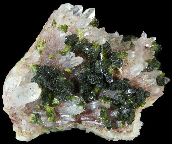Lustrous, Epidote Crystal Cluster with Quartz - Morocco #49407
